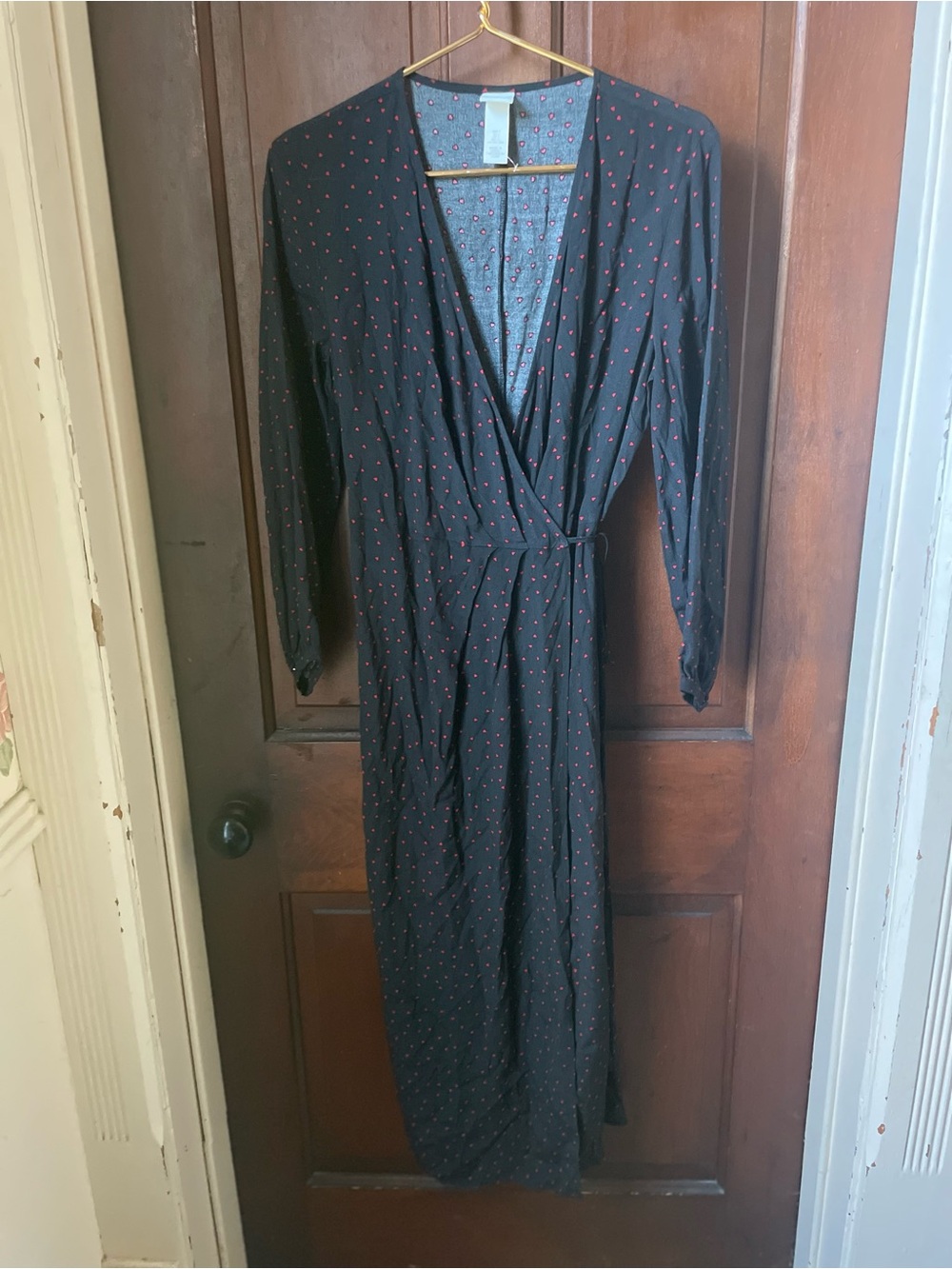 H&M women's small black print wrap maxi dress